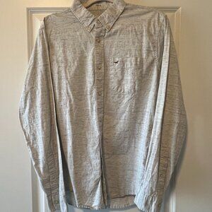 Hollister Men's White Button-Down Shirt with Subtle Pattern – Size Large